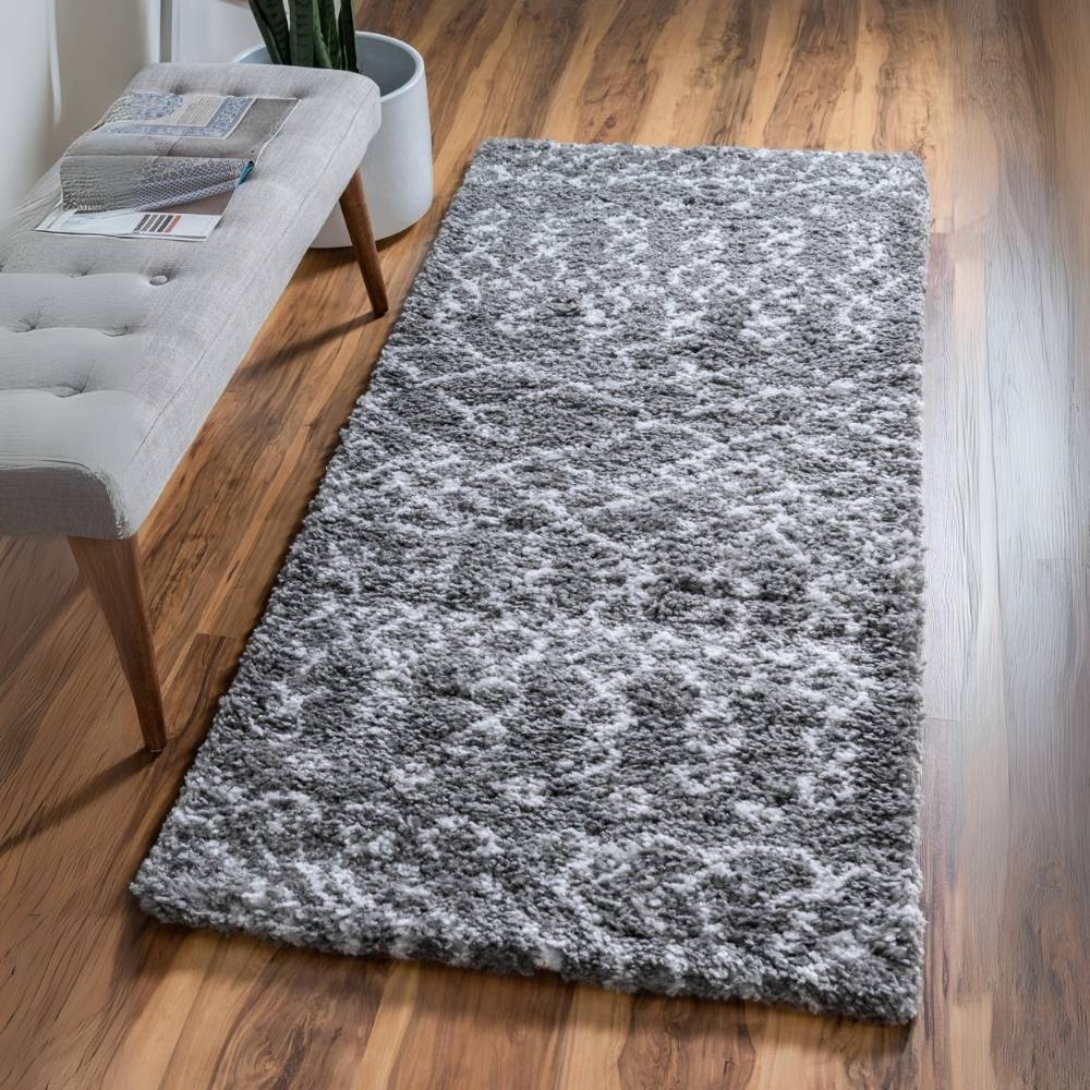 Teppich MARA Shaggy Läufer Grau 80x185 cm