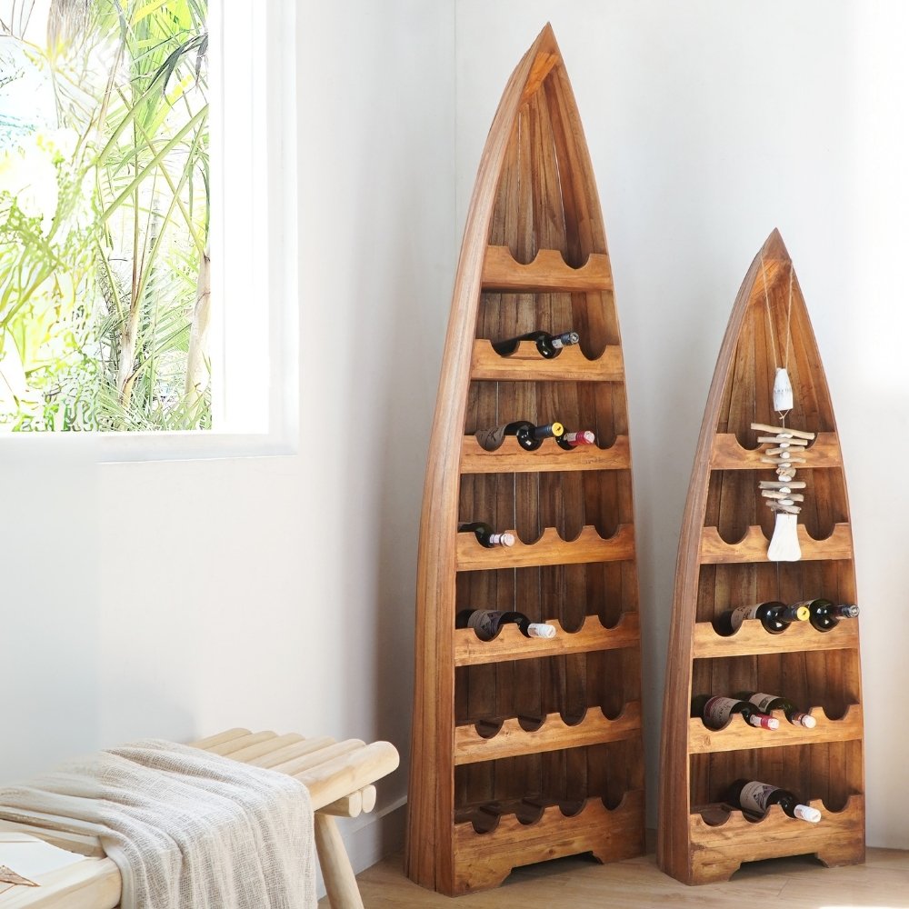Massivholz Weinregal VINO 200cm Antik-Natural Mahagony Bootsregal