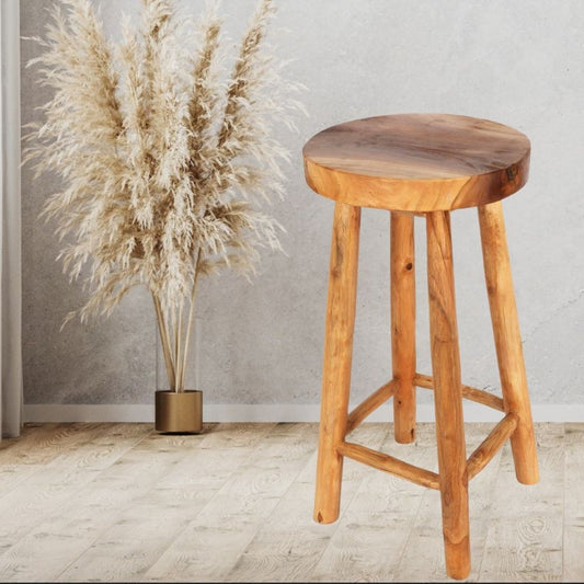 Teak Barhocker BARRA H75cm Natural Massivholz Handarbeit