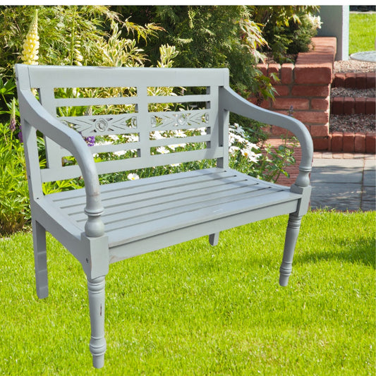 Massive Sitzbank CHRISTOS Antique-Grey 100cm Mahagoni Shabby-Look