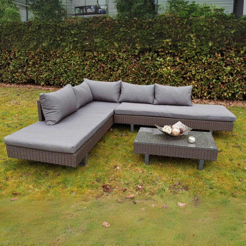 Polyrattan Lounge-Sitzgruppe FARO braun anthrazit inkl. Kissen