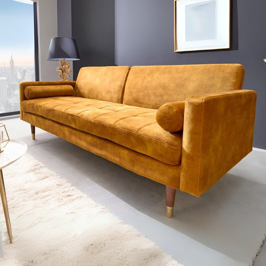Elegantes Schlafsofa DIVANO 196cm senf-gelb Mikrovelours 3-Sitzer
