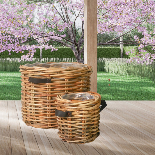 Dickes CL Rattan Pflanzkorb CESTINO natural ca.D35cm Ledergriffe
