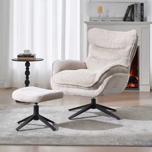 Drehbarer Loungesessel HEAVEN champagner-beige Strukturstoff