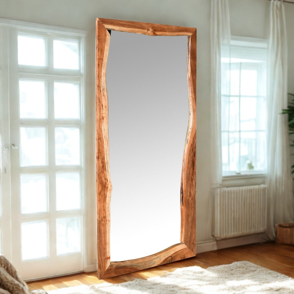 Massivholz-Spiegel CURVO 180x100cm Akazie Wandspiegel Baumkante
