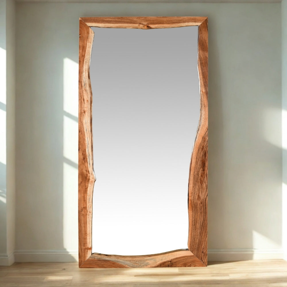 Massivholz-Spiegel CURVO 180x100cm Akazie Wandspiegel Baumkante