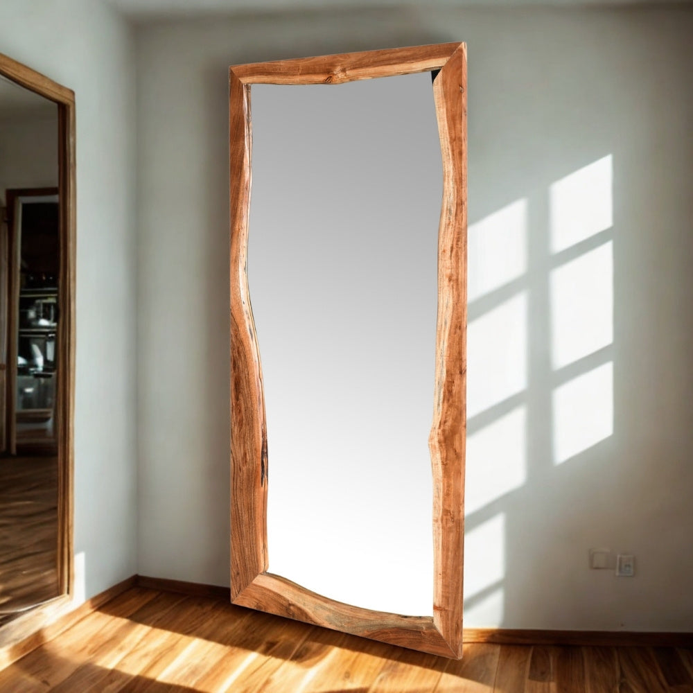 Massivholz-Spiegel CURVO 180x100cm Akazie Wandspiegel Baumkante