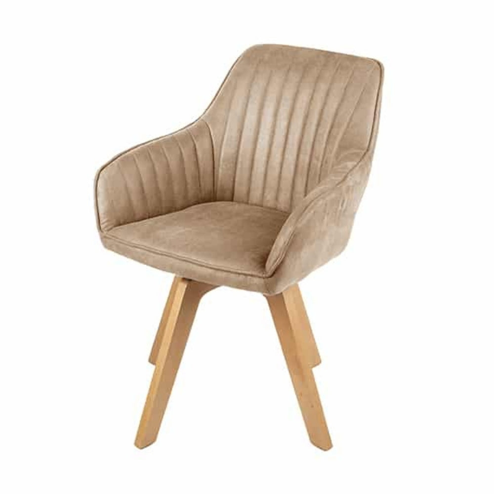 Moderner Drehstuhl NOVO Samt sand Buchenholz Beine Armlehnen