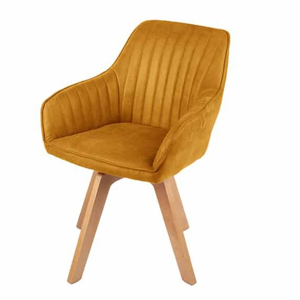 Moderner Drehstuhl NOVO Samt ocker-gelb Buchenholz Armlehnen