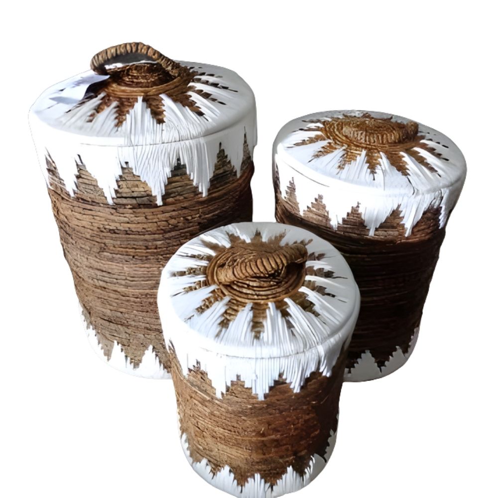 3-tlg. Korbset RUSH 65cm rund  Binsen geflochten natural Handmade