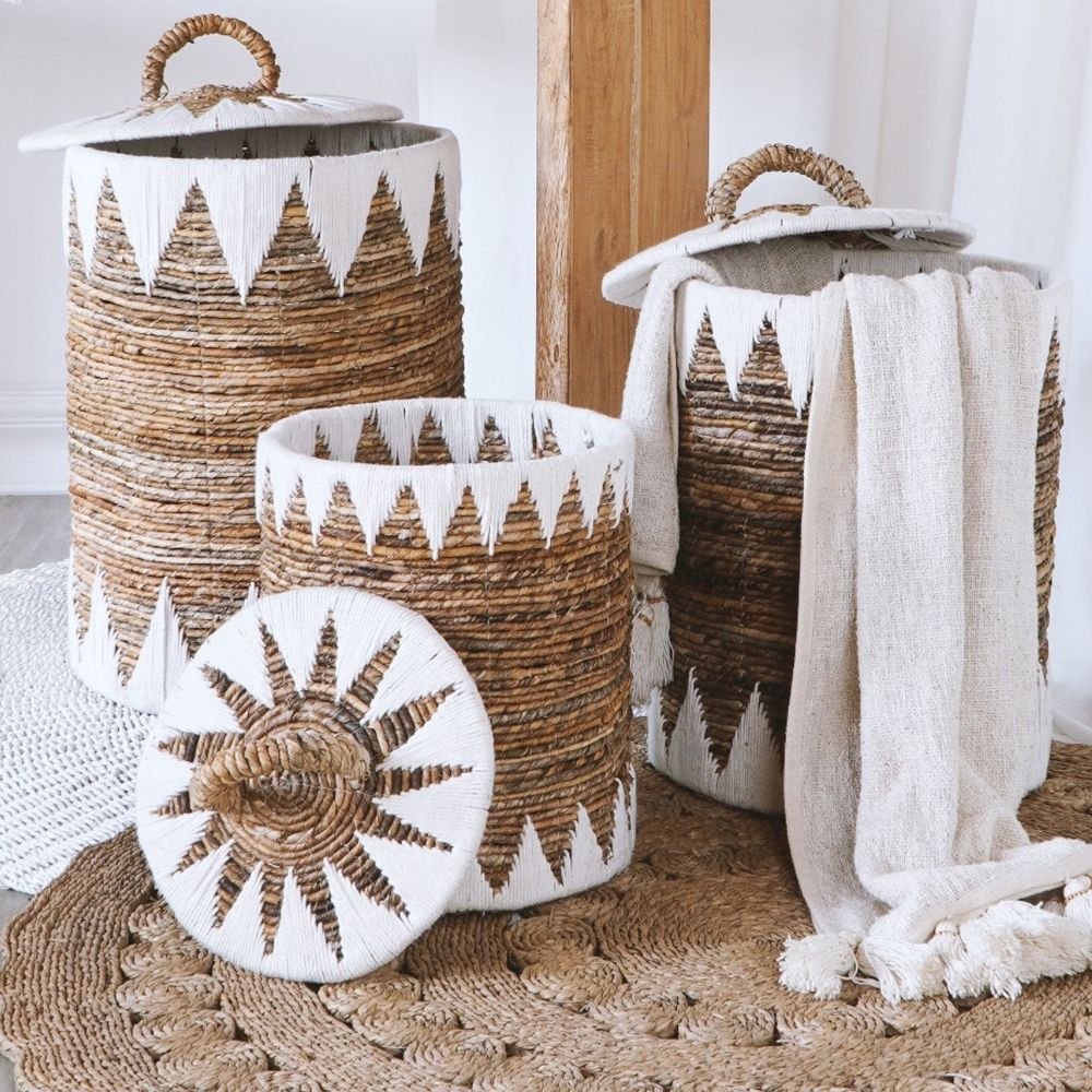 Natur Korb RUSH 45cm rund  Binsen geflochten natural Handmade