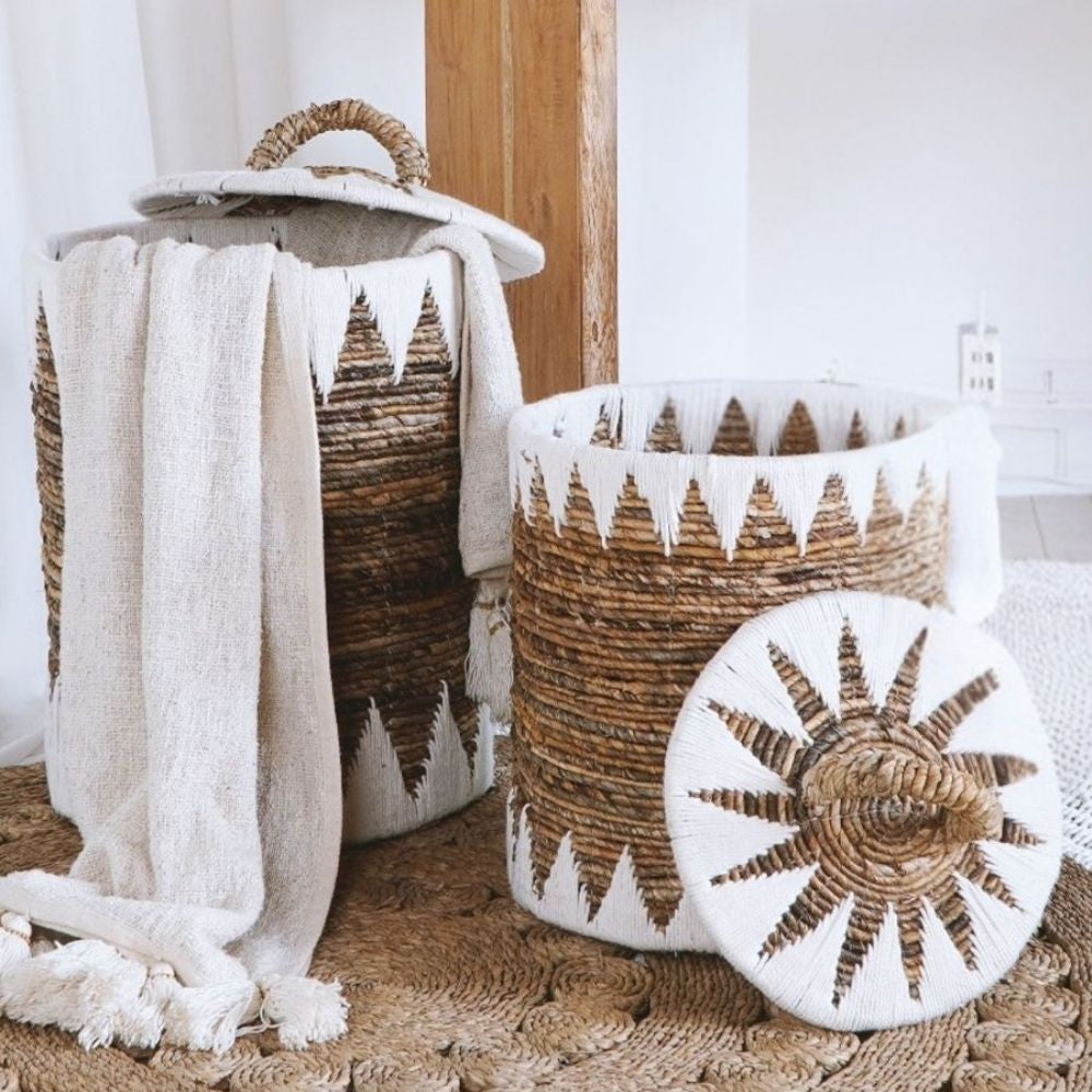 Natur Korb RUSH 55cm rund  Binsen geflochten natural Handmade