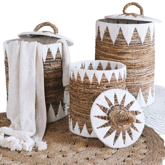 3-tlg. Korbset RUSH 65cm rund  Binsen geflochten natural Handmade