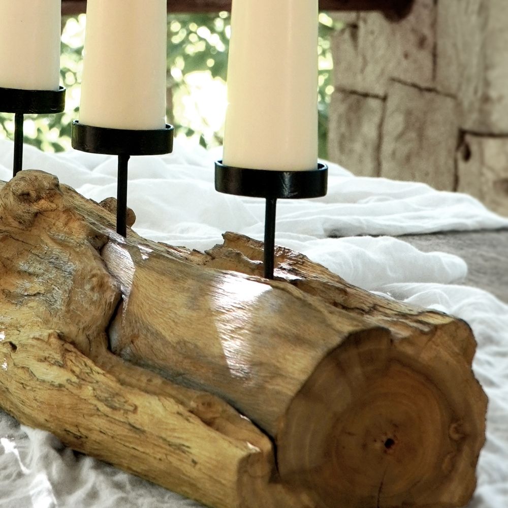 Natürlicher Kerzenhalter BRANCH 70cm Teakholz Advent Kerzen