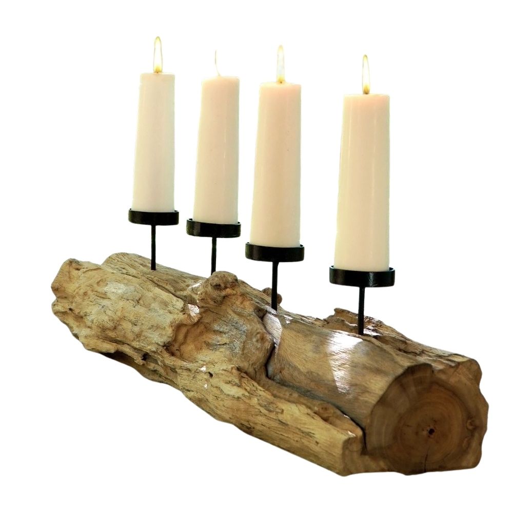 Natürlicher Kerzenhalter BRANCH 70cm Teakholz Advent Kerzen