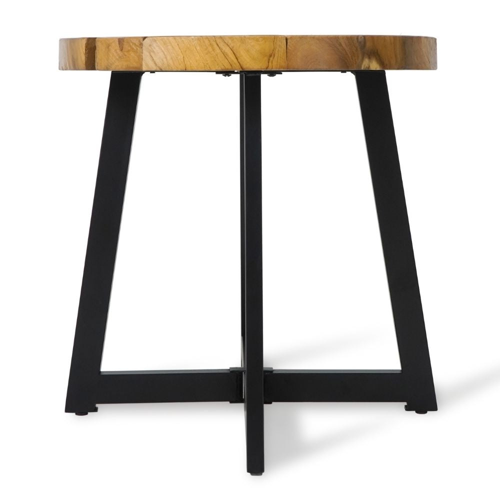 Runder Massivholz Beistelltisch BAGIAN 60cm Teak natural Metall