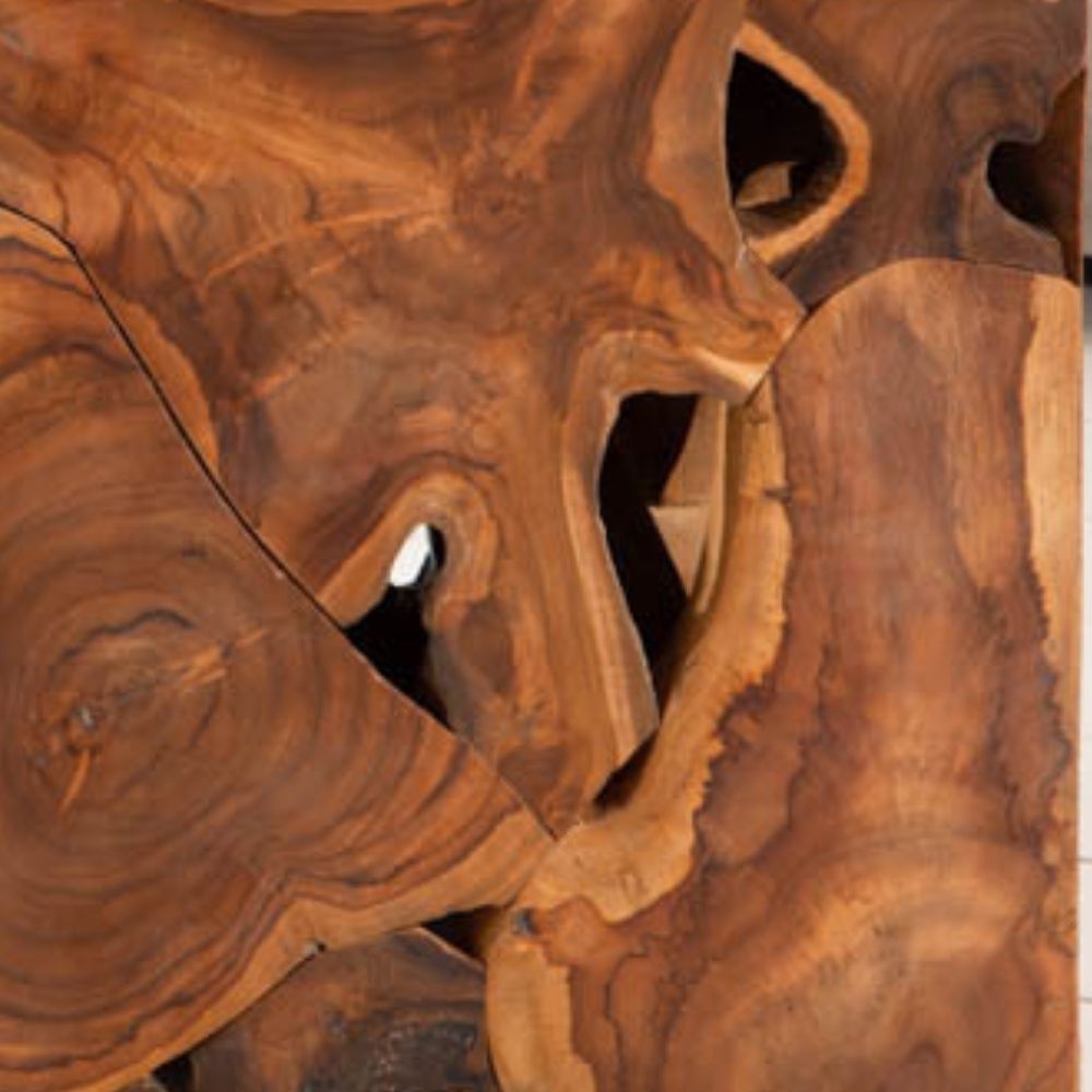 Runder Massivholz Beistelltisch BAGIAN 50cm Teak natural Metall