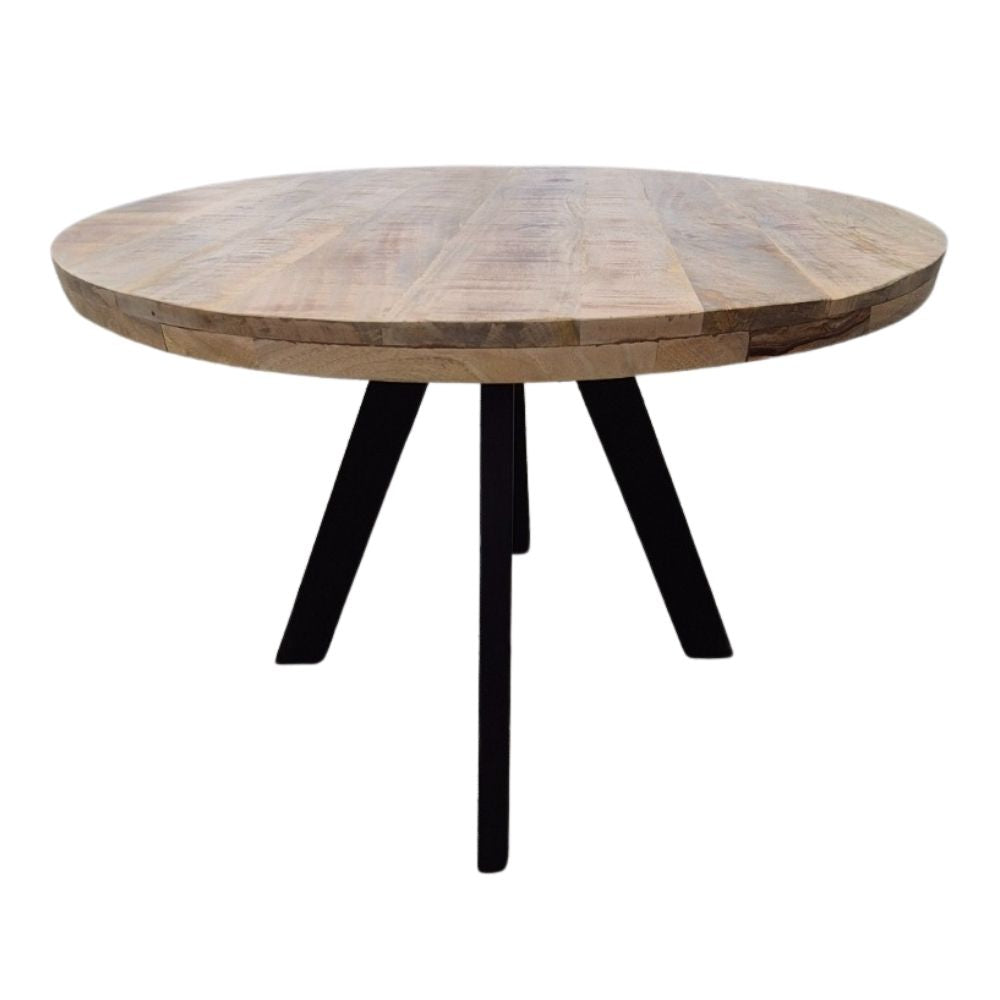 Runder Massivholz Esstisch CRAFT 100cm Mangoholz Metallgestell