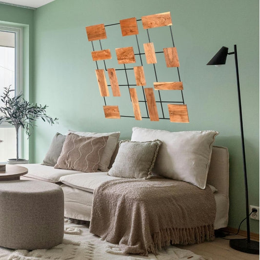 Wand-Deko-Objekt PARETO 70x70cm Unikat Akazienholz Wandbild