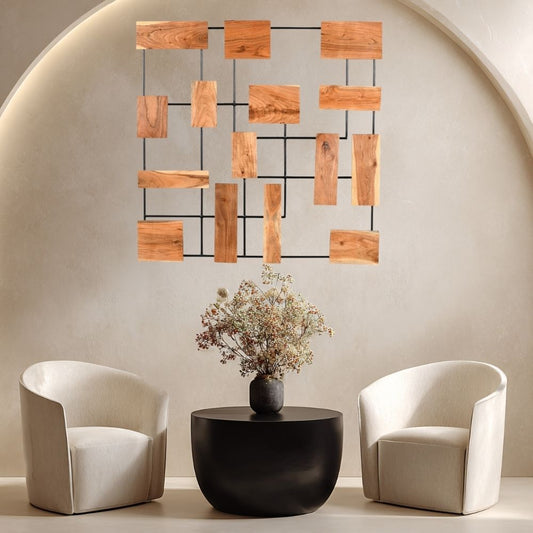 Wand-Deko-Objekt PARETO 120x120cm Unikat Akazienholz Wandbild