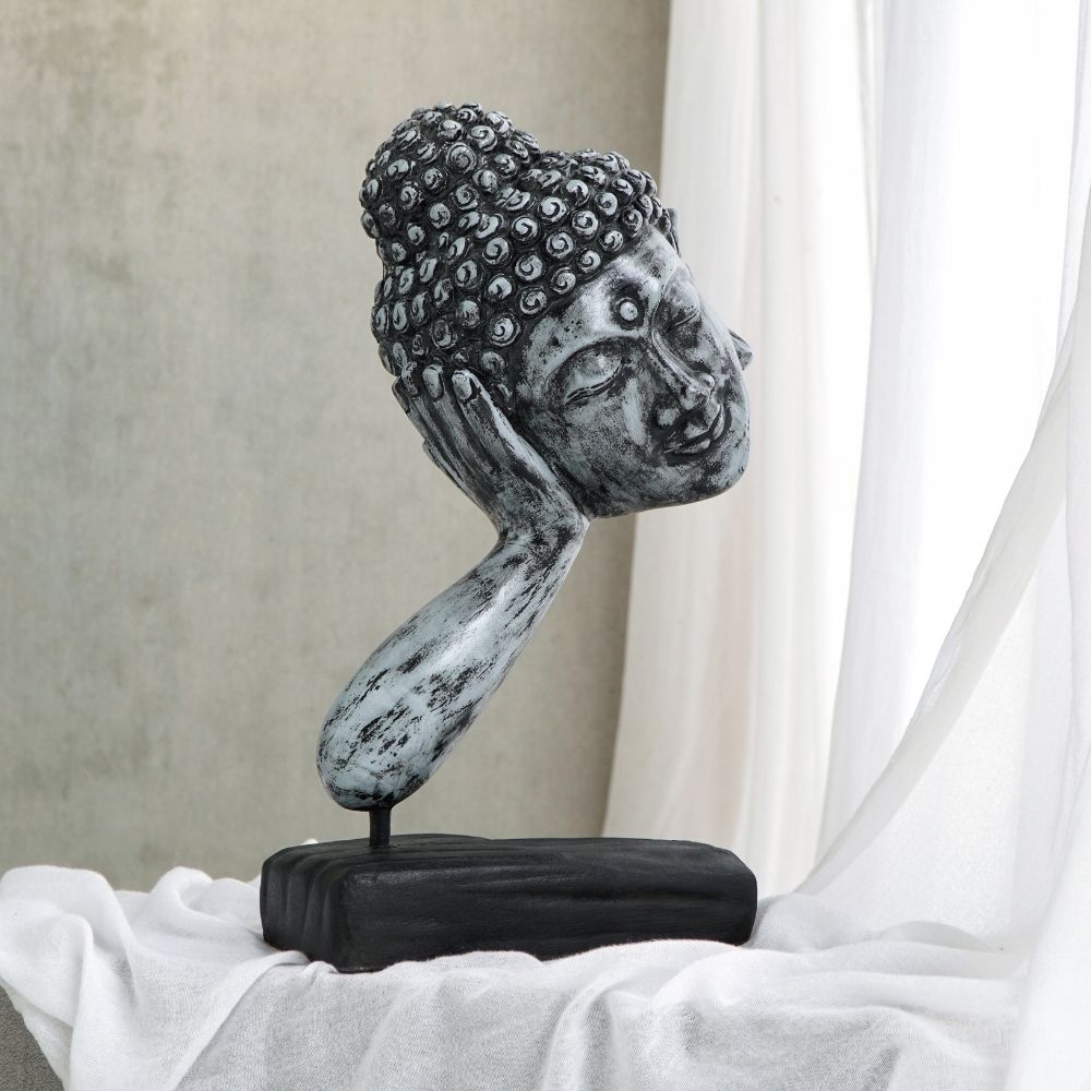 Spirituelle Buddha Statue RELAX ca.70cm antik-grau Deko Skulptur