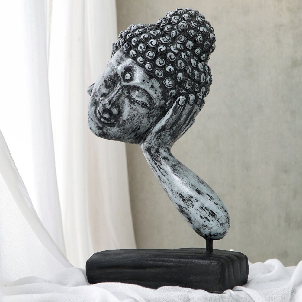 Spirituelle Buddha Statue RELAX 40cm antik-grau Deko Skulptur