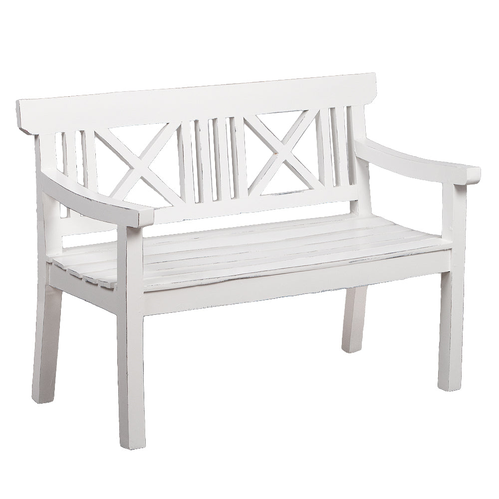 Sitzbank DRAHMA Antik-Weiß ca. L120cm Mahagoni