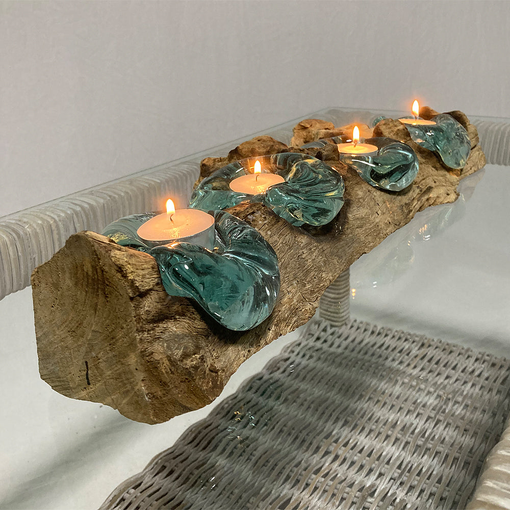 Teakwurzel 4er Teelichthalter DROP Weihnachtsdekoration