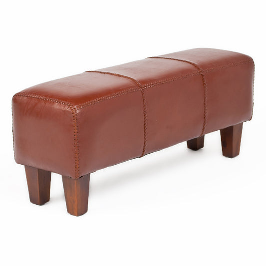 Bank SENAM Brown Leder / Teak ca. 110cm Sitzbank