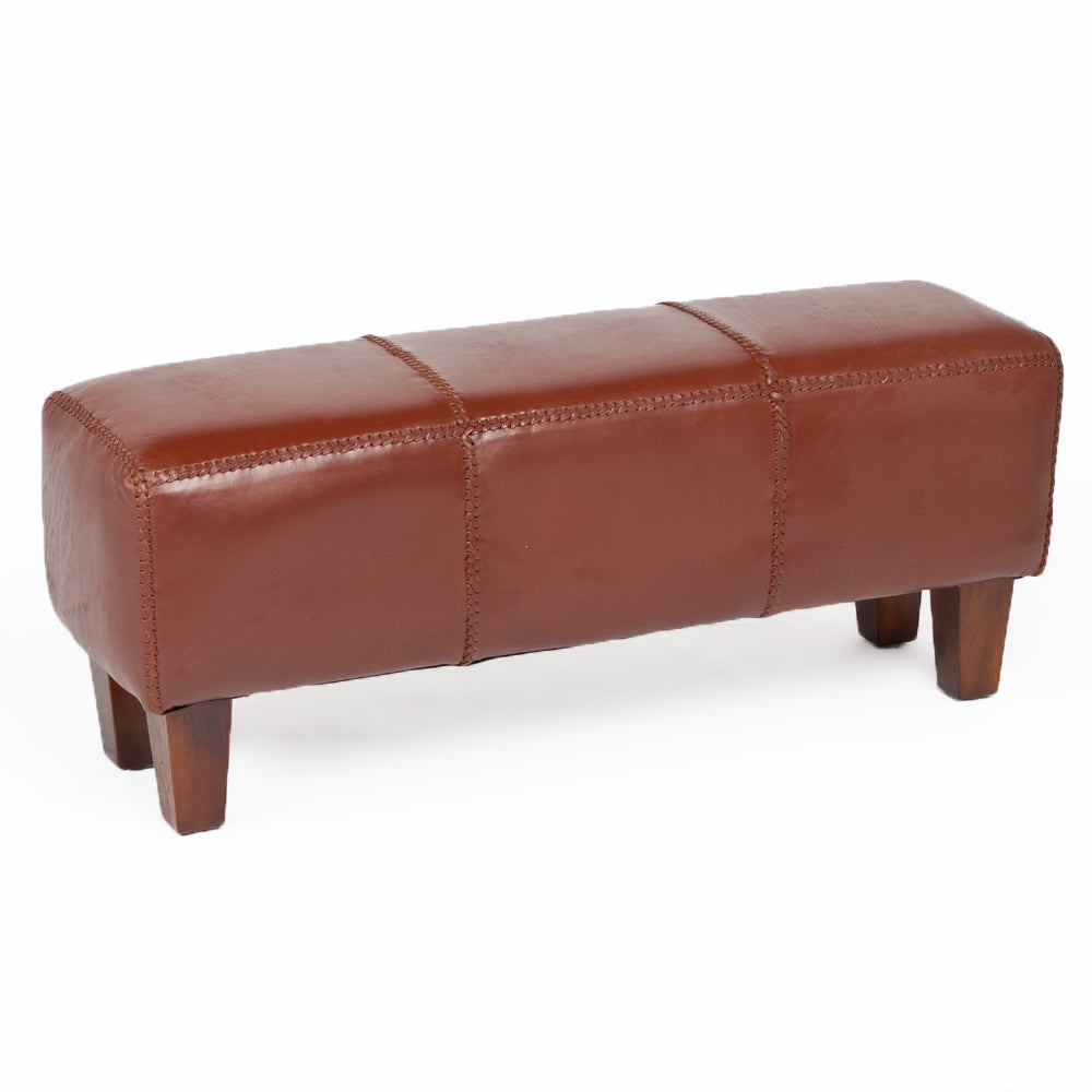 Echtleder Bank SENAM Brown Teak 110cm Sitzbank Turnbock