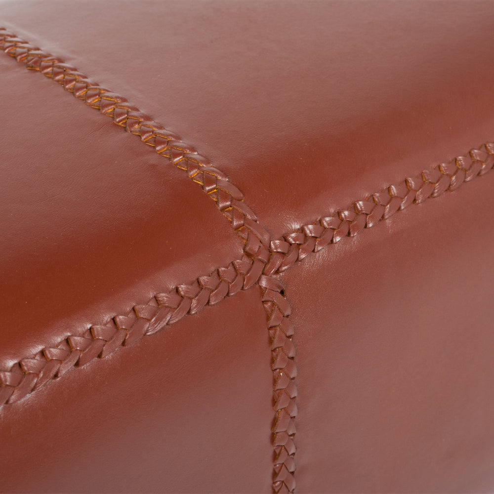 Echtleder Bank SENAM Brown Teak 110cm Sitzbank Turnbock