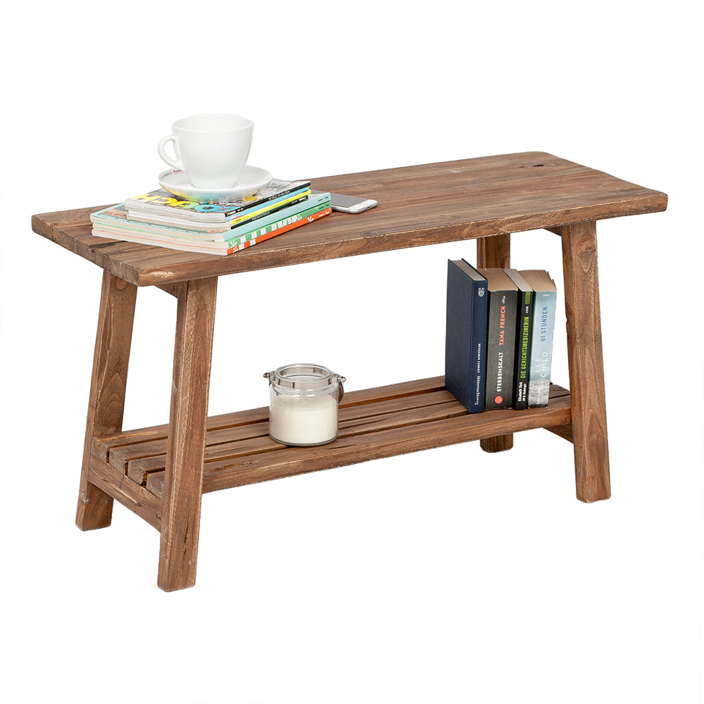 Massivholz Bank mit Ablage GENIUS 90cm Antik-Natural Schuhregal – LebensWohnArt