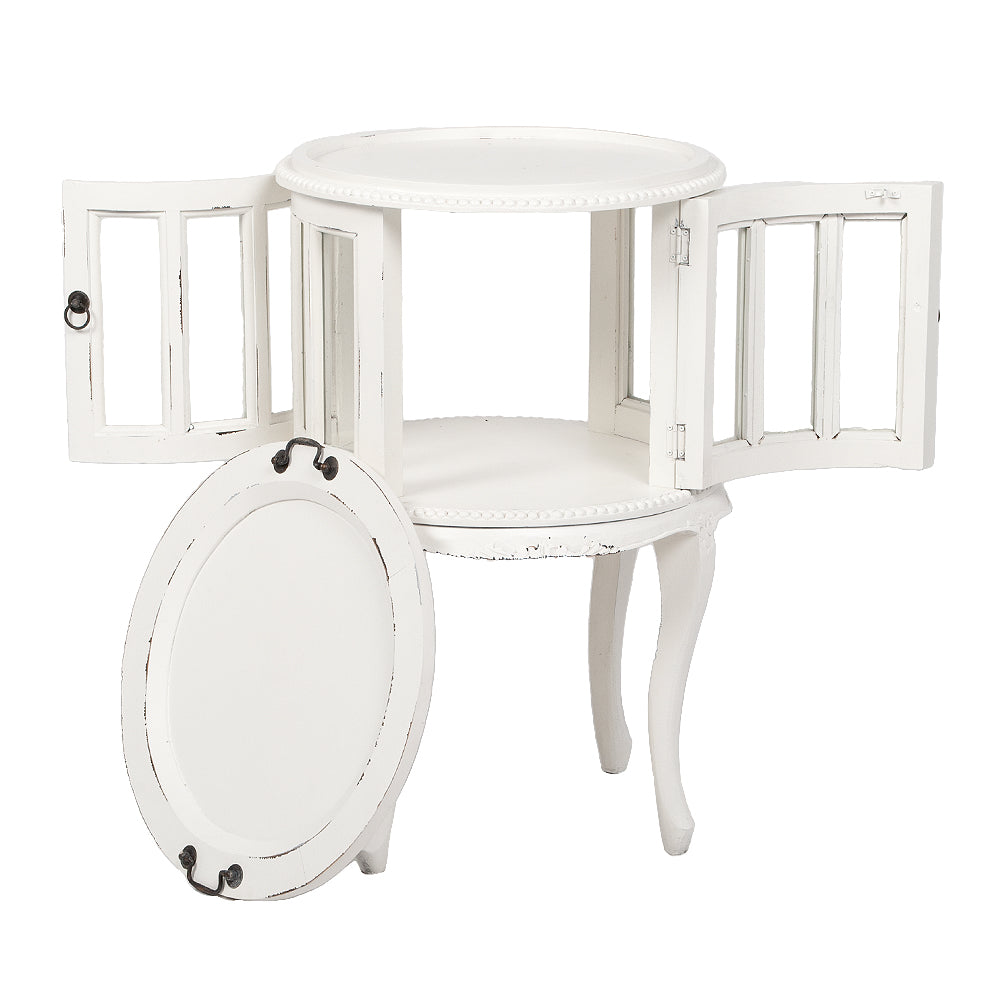 Landhaus Barschrank CORUNA-Rund 75cm Antique White Mahagoni