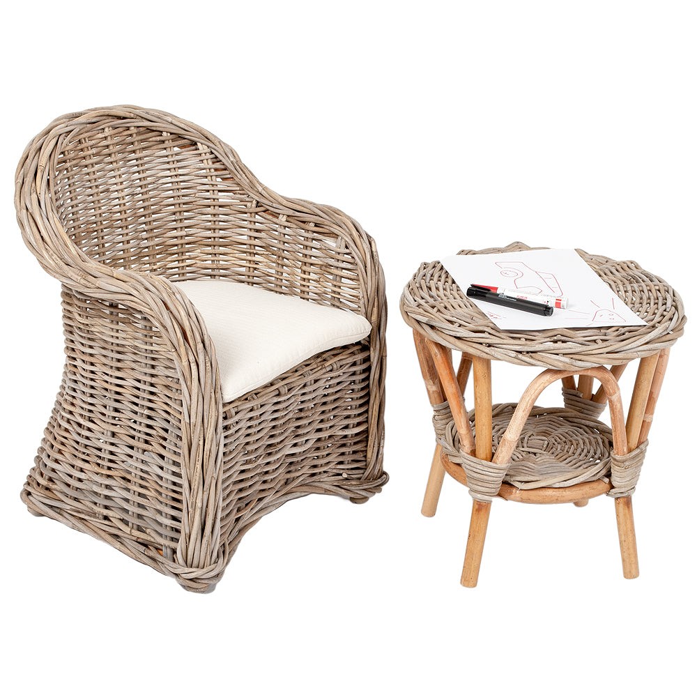 Rattan Kinder Beistelltisch LOTTI Natural Grey D40cm