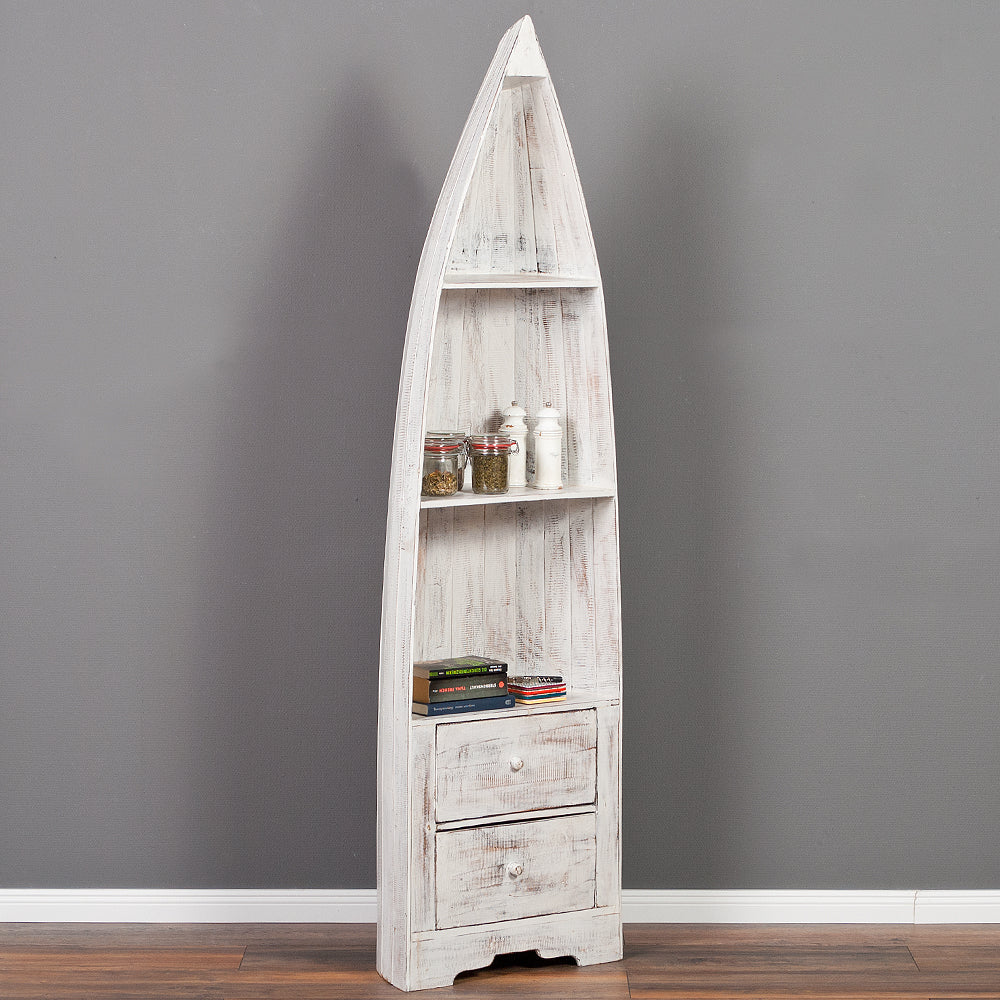 Massivholz Bootsregal / Bücherregal LACI White Wash 195cm
