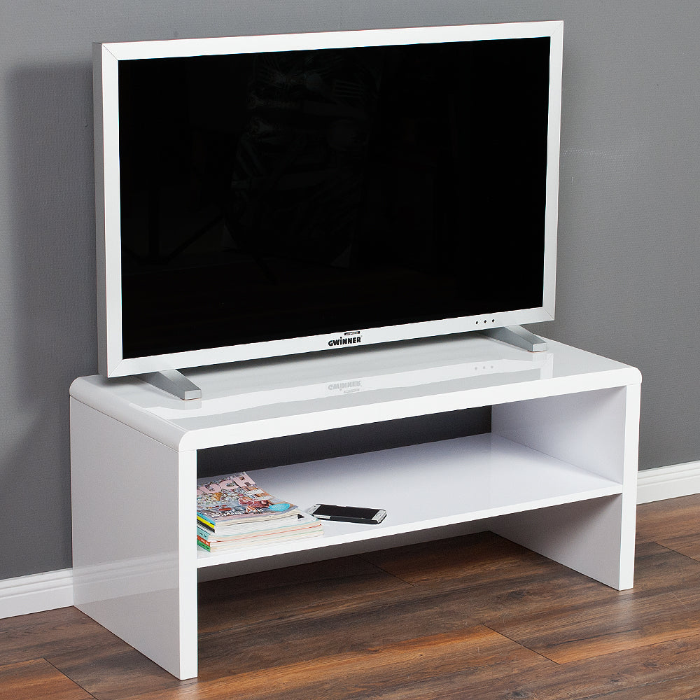 Couchtisch / TV Board CHARLIE mit Ablage Hochglanz Weiß