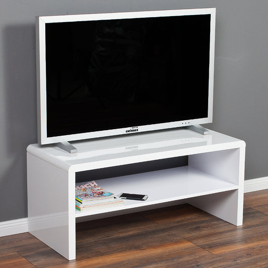 Couchtisch / TV Board CHARLIE mit Ablage Hochglanz Weiß