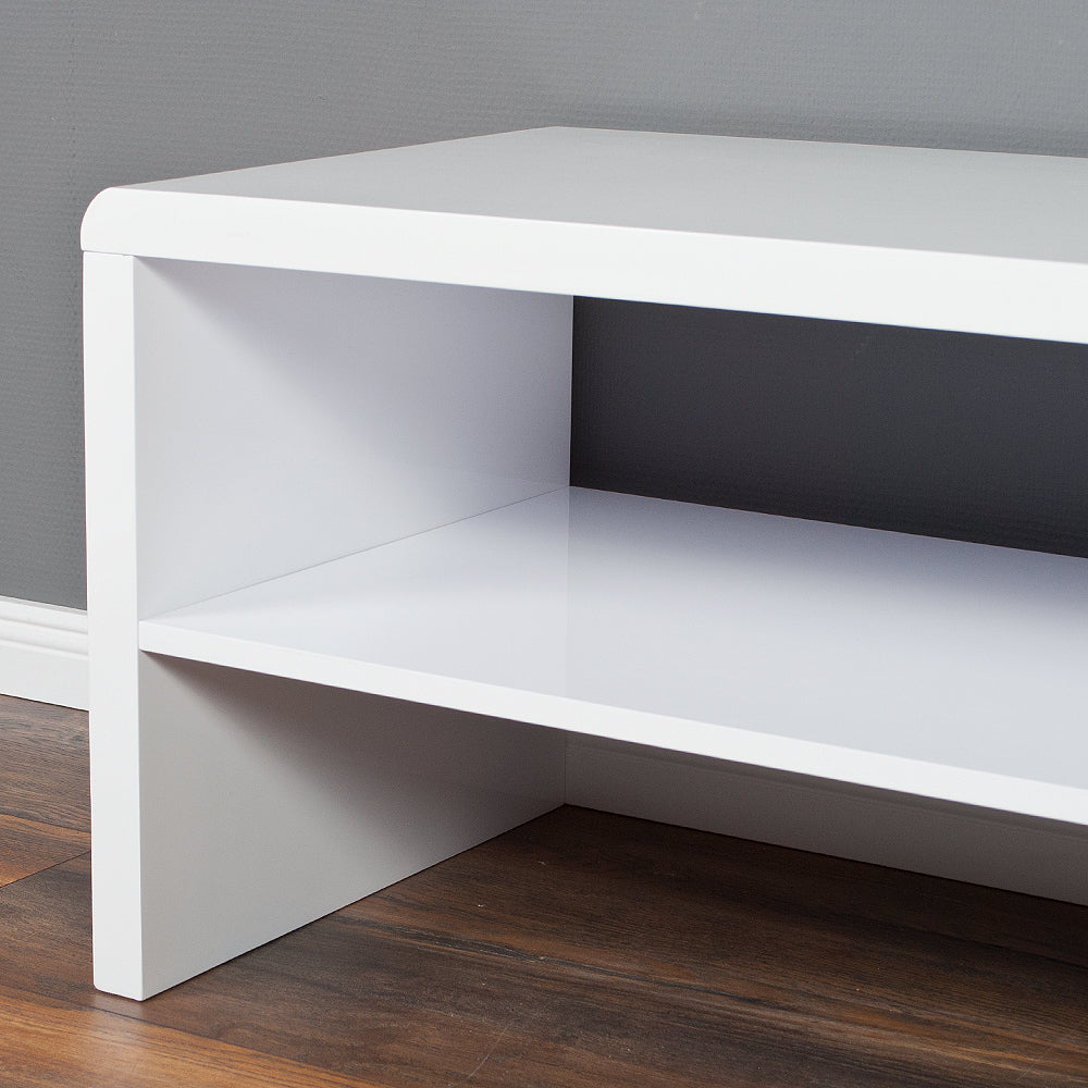 Couchtisch / TV Board CHARLIE mit Ablage Hochglanz Weiß