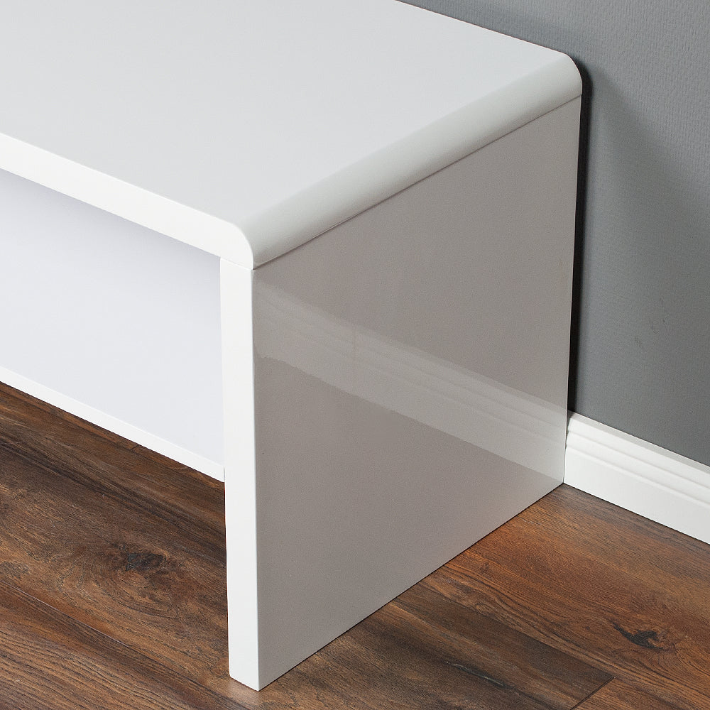 Couchtisch / TV Board CHARLIE mit Ablage Hochglanz Weiß