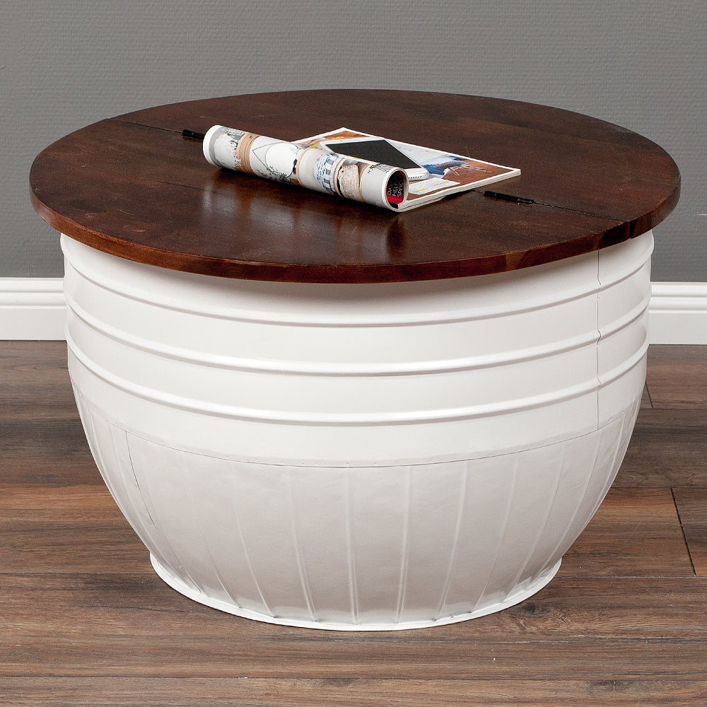 Couchtisch TAN Weiß Dark Brown-M ca. D60cm Akazie Beistelltisch