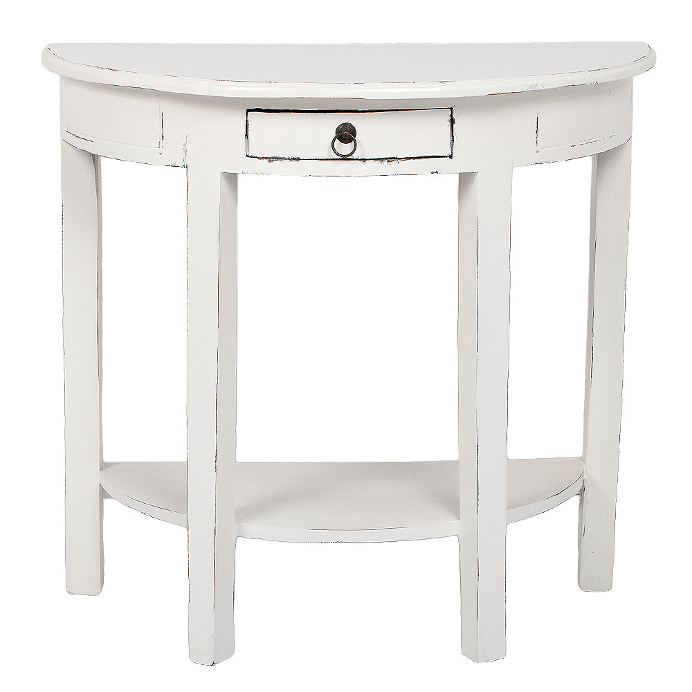 Halbrunde Konsole NIEKE 80cm Antik-Weiß Massivholz