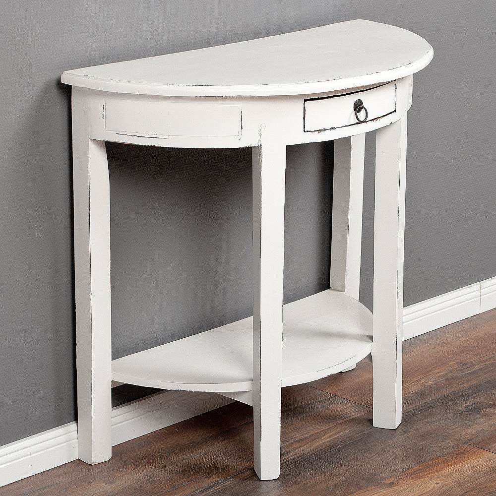 Halbrunde Konsole NIEKE 80cm Antik-Weiß Massivholz