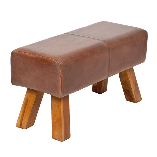 Leder Bank MAXI-M Cognac ca. L80cm Teak Sitzbank Turnbock