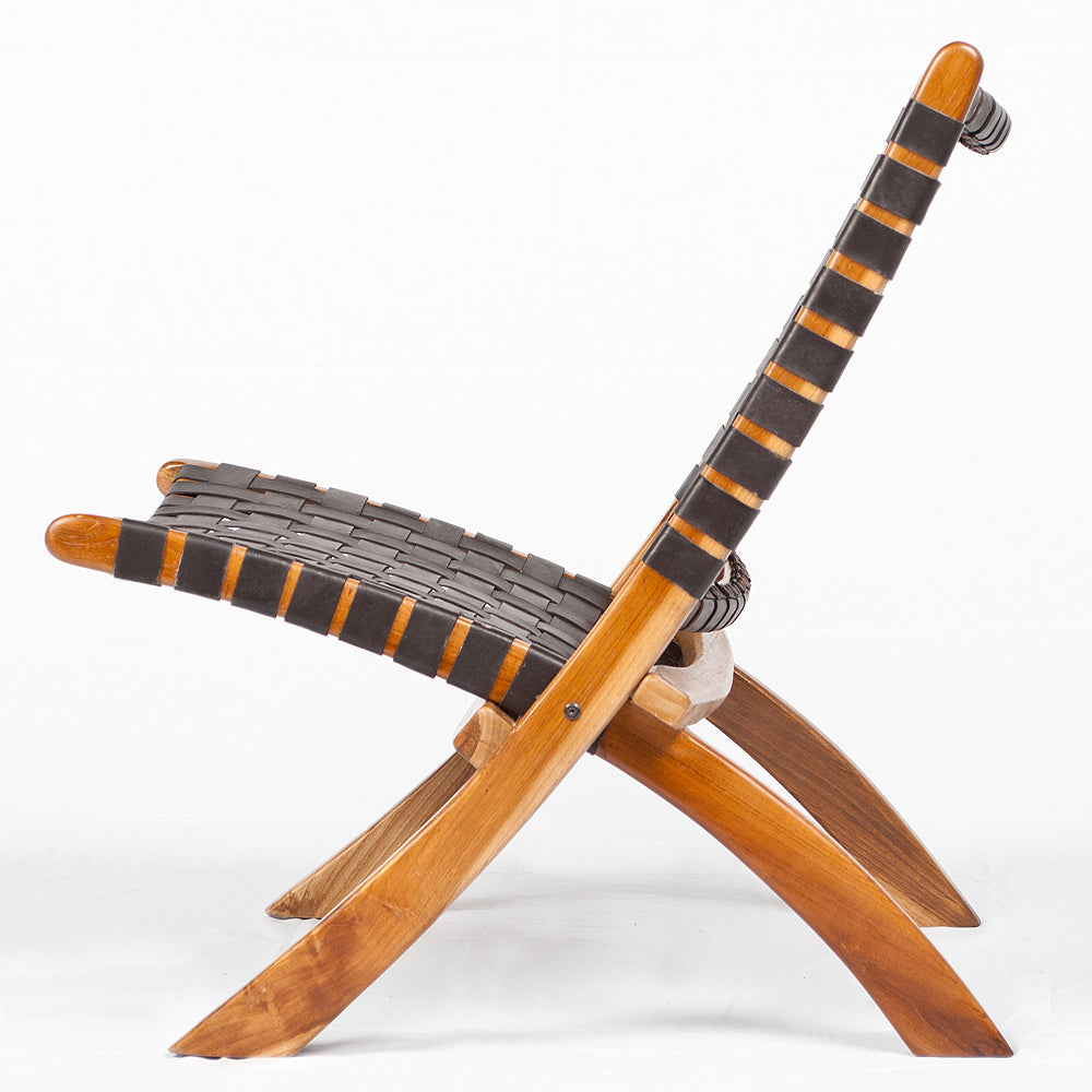 Lounge-Stuhl ATANI Leder Dark-Brown 65x75x75cm Teak klappbar