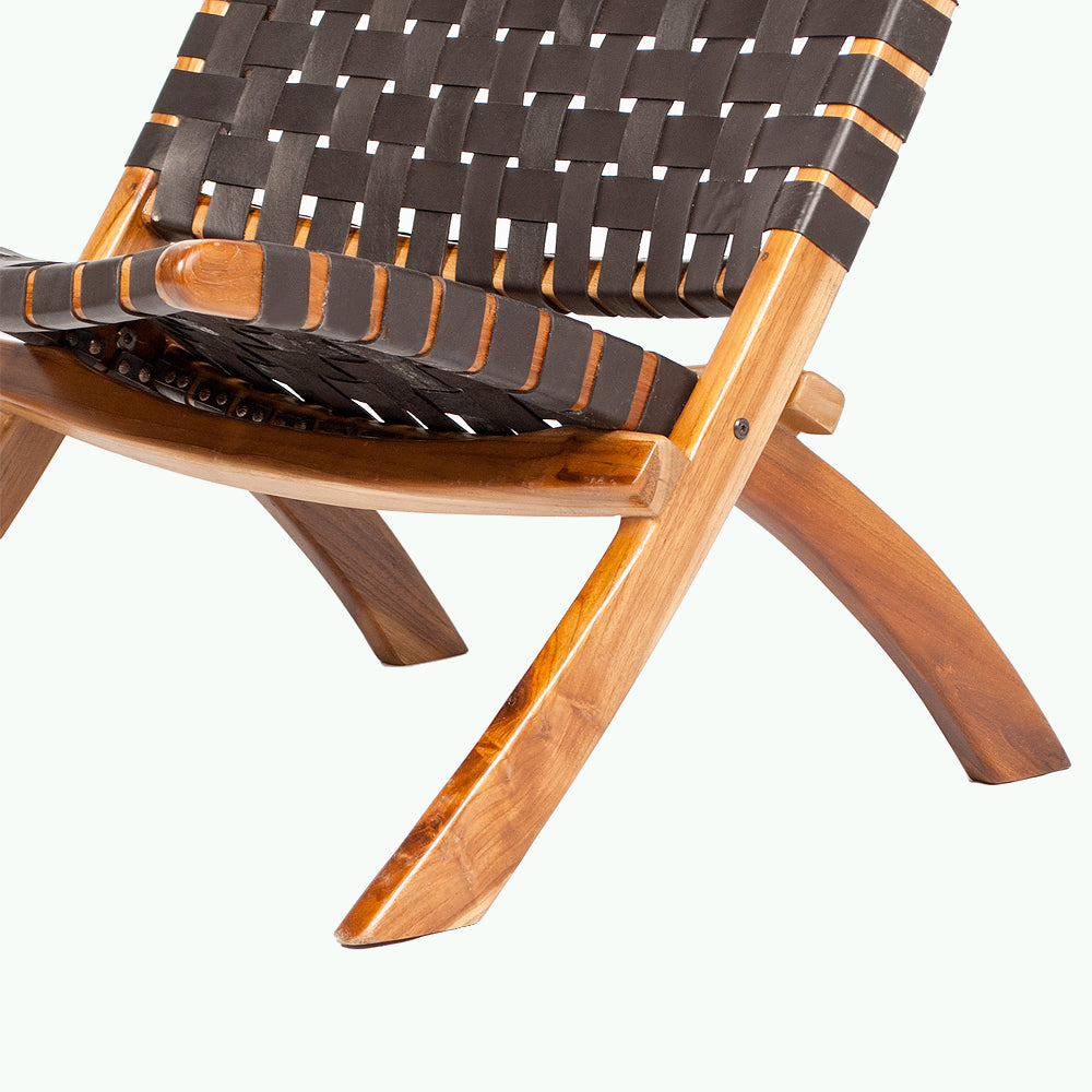 Lounge-Stuhl ATANI Leder Dark-Brown 65x75x75cm Teak klappbar