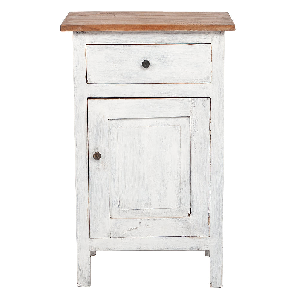Massivholz Kommode INDO-NEW 80cm White-Brown Mahagony Nachttisch