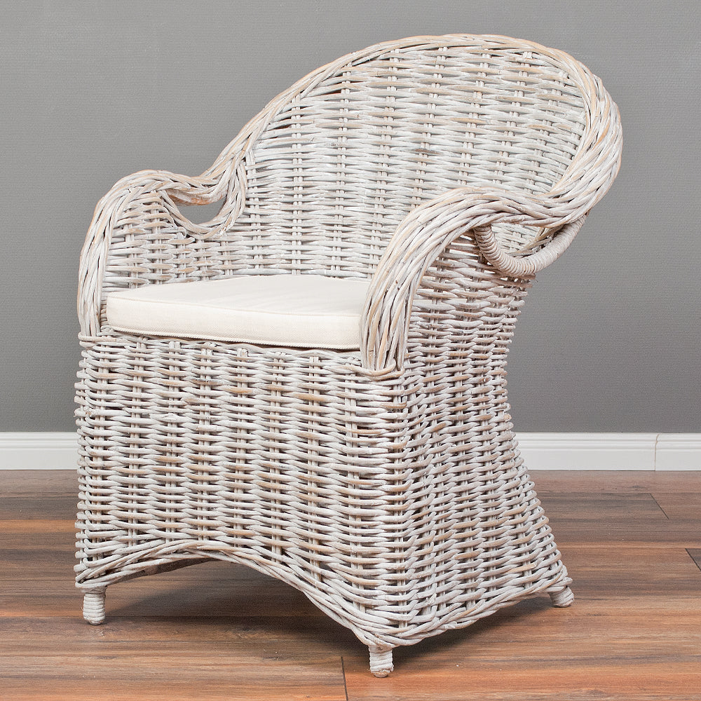 Rattan-Sessel CHARLOTTE White-Washed inkl. Sitzkissen
