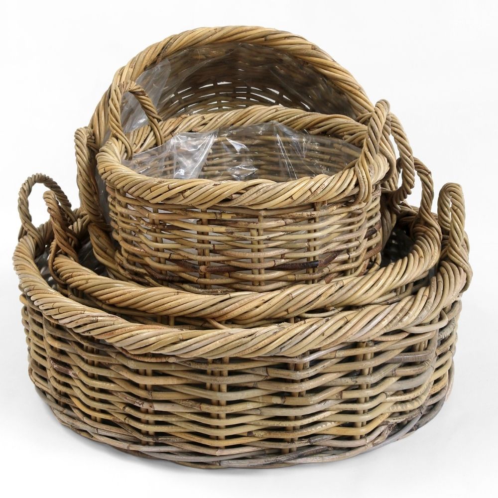 Natur Rattankorb NORDERNEY Kubu Grey ca.60cm Pflanzkorb Griffe