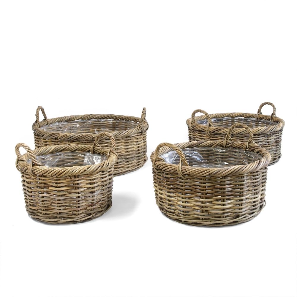 Natur Rattankorb NORDERNEY Kubu Grey ca.60cm Pflanzkorb Griffe