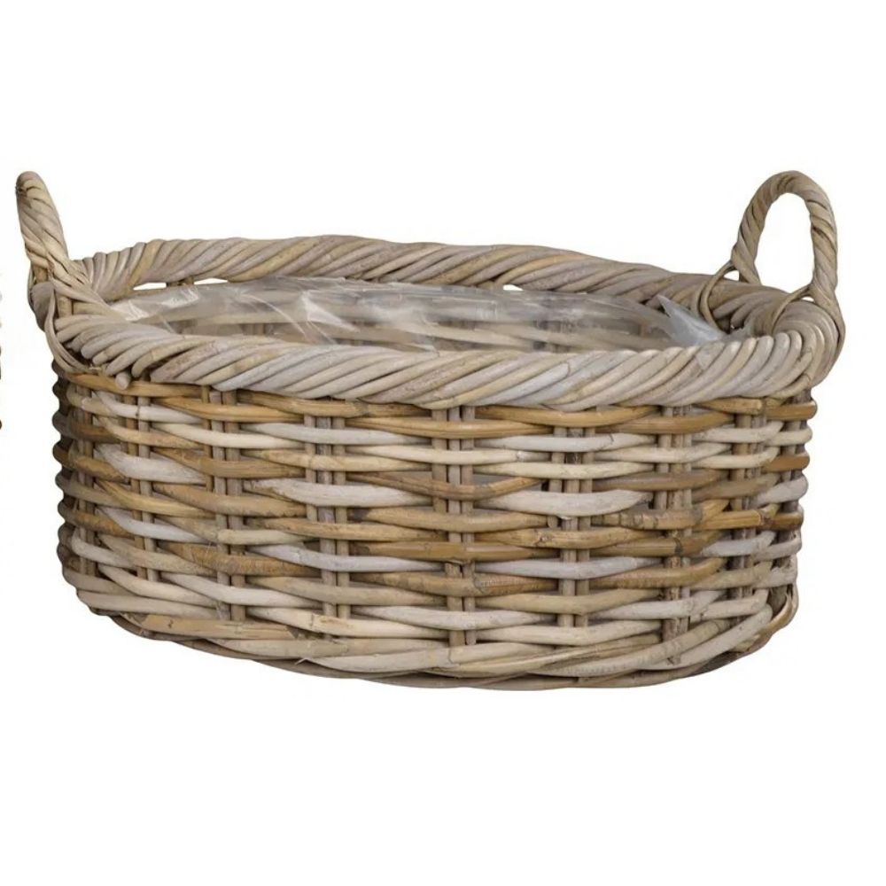 Natur Rattankorb NORDERNEY Kubu Grey ca.60cm Pflanzkorb Griffe